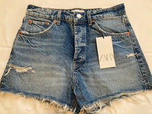 ZARA Women's High Rise Split Shorts Denim Size 6 - Picture 1 of 6