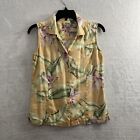 Tommy Bahama Silk Button Up Top Womans XS Floral Yellow Sleeveless Collared