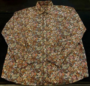 Alan Flusser Mens Paisley Floral Long Sleeve Button Up Dress Shirt Size XL Brown - Picture 1 of 3