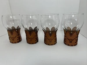 4 VINTAGE LIBBEY BAMCO/ WESTERN Longhorn LEATHER BAND GLASSES/ 6" - Picture 1 of 12