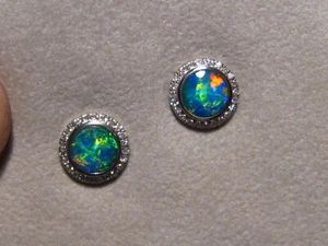 Pendientes de ópalo y diamantes, oro blanco liso de 14 K, tan buenos como se ponen - Imagen 1 de 10