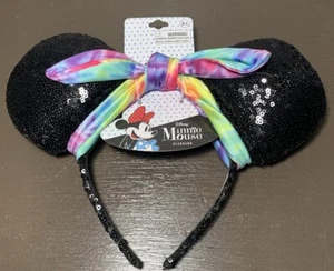 Disney Minnie Mouse schwarz Pailletten Ohren Stirnband Batik Schleife NEU - Bild 1 von 1