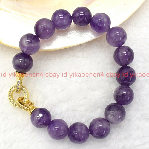 VALENTINO Bracciale perle tonde gemme ametista viola naturale originale 12 mm 7 9 pollici