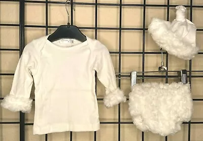 NUEVO NUEVO CON ETIQUETAS 3 PIEZAS Blanco/Blanco Piel Cumpleaños Caja Top/Cubierta Pañal/Sombrero Bloomers Bebé 0-3M Foto 1 de 4