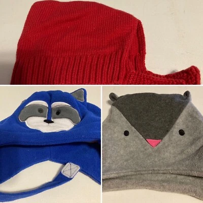 Lote 3 Sombreros de Invierno Infantiles Rosa 12-18 M Azul Mapache 12-24 M Gris Pájaro S/M Foto 1 de 4