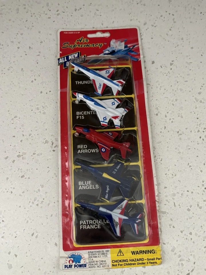 1991 Play Power Air Supremacy Modern Fighter Die Cast Planes Set of 5 -