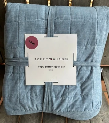 3-pc Tommy Hilfiger KING Size Blue Cotton Quilt Set    104" x 96"    Denim Blue - Image 1 of 4