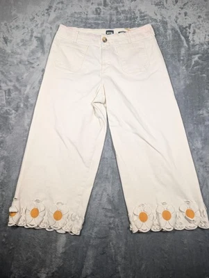 Maeve The Colette Pants Womens 18W White Cropped Wide Leg Daisy Hem Embroidered - Image 1 of 4