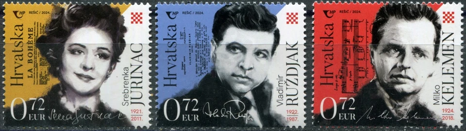 Croácia 2024. Famosos músicos croatas (MNH OG **) Conjunto de 3 selos - Imagem 1 de 1