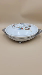 1930s Royal Rochester Fraunfelter Bird of Paradise Casserole Dish With Stand - Picture 1 of 11