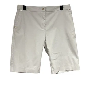 Per Una White Shorts Size 18 Smart Holiday Chino Pockets 53% Cotton Zip Button - Picture 1 of 6