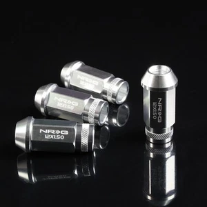 NRG T-7075 ALUMINUM OPEN END TUNER WHEEL RIM LUG NUTS LOCK M12x1.5 SILVER 4 PC - Picture 1 of 6