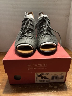 Rockport Cobb Hill Ankle Booties Women Size 7M Leather Lace-Up CA143DGN DK GREY Foto 1 de 4