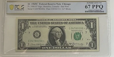 1969 C $1 Star 67 PPQ Federal Reserve Note Chicago  FR1906-G PCGS SUPERB GEM UNC - Image 1 of 2