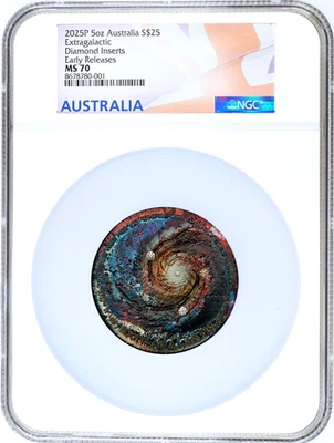 2025 EXTRAGALACTIC Patinaed ANTIQUED 5oz Silver $25 COIN color diamonds NGC MS70 - Image 1 of 4