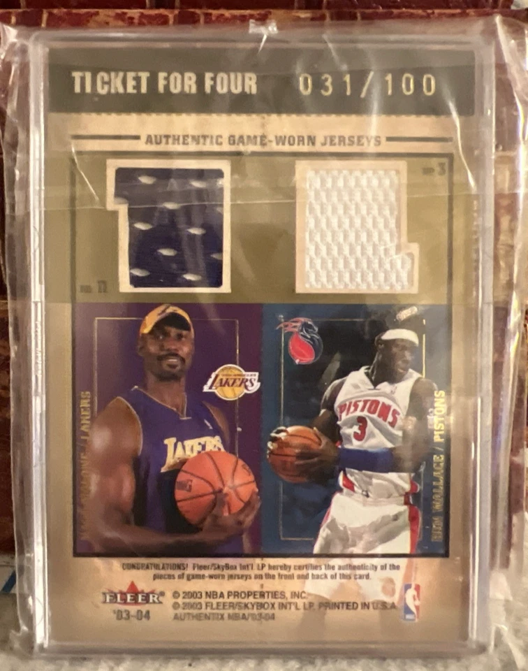 2003 Fleer Authentix Ticket for Four Jermaine O'Neal Tayshaun Karl Malone-31/100 - Image 1 of 3