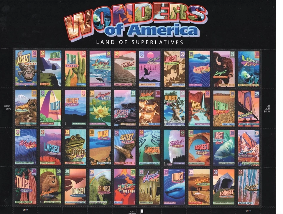 2006 39 cent Wonders of America full Sheet of 40 stamps #4033-72 Mint NH - Image 1 of 1