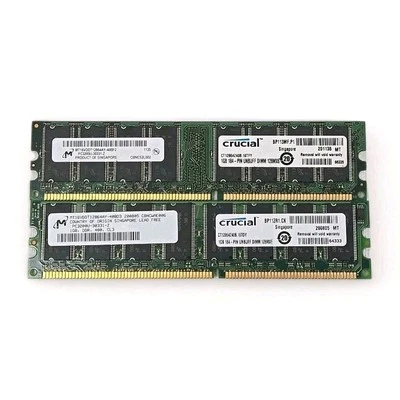 Micron Crucial 2GB DDR RAM (1GB x 2) MT16VDDT12864AY PC3200U 400MHz - Image 1 of 3