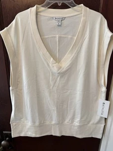 Athleta Women's Retroterry V-Neck Sweatshirt Sleeveless, NWT, Cream, Size XL - Picture 1 of 4