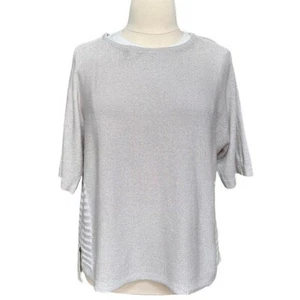Chico's Top Damen Gr. 2 (L) Silber Metallic Glitzer Strick Kurzarm Bluse - Bild 1 von 9