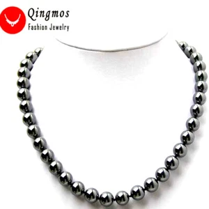 10mm Round Natural Black Magnetic Hematite Necklace for Women Stone Jewelry 18" - Picture 1 of 10