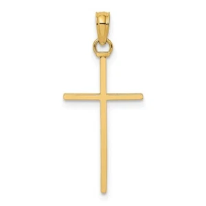 Ciondolo Ciondolo a Croce Oro Giallo 14K 3D e Stick Lucidato L-1,05 Pollici - Foto 1 di 4