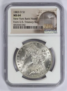 1883-O $1 Morgan Silver Dollar NY Bank Hoard U.S. Treasury Bag NGC MS64 - Picture 1 of 4