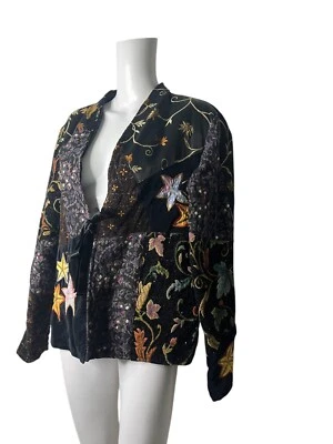 Chaqueta Abrigo Indigo Moon Talla Grande Mujer Negro Floral Estrellas Terciopelo Corbata Foto 1 de 4