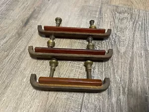 Vtg Bakelite & Brass MCM Art Deco Set of 3 Dresser Drawer Pulls Handles 4”&5” - Picture 1 of 6