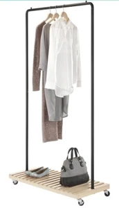 Whitmor Slat Wood Garment Rack - Freestanding Rolling Clothing Organizer - New - Picture 1 of 7