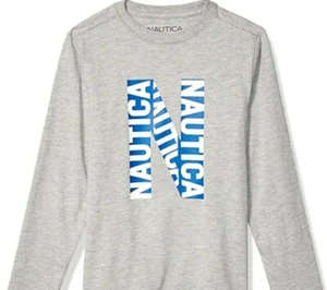 NWT Nautica Boy's Long Sleeve Graphic Print Tee Heather Gray Size Large( 6) - Picture 1 of 2