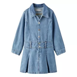 NWT Zara Pleated Denim Dress Kids Light Wash Jean Long Sleeves Size 11-12yrs - Picture 1 of 12