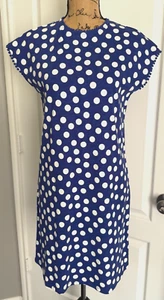 Boden Shift Dress Cap Sleeve Royal Blue Polka Dot Cotton Jersey 4 Small - Picture 1 of 6