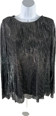 Alfani Women’s Silver Metallic Ribbed Long Sleeve Top - L - Image 1 of 4