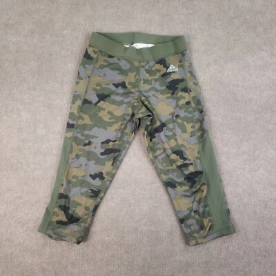 Adidas Leggings Womens Medium Capri Green Gray Camo Running Yoga Stretch Techfit - Image 1 of 4