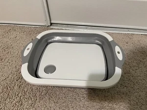 Collapsible Cutting Board with Wash Basin and Drainage Hole; BBQ Prep Tub Gray - Picture 1 of 9