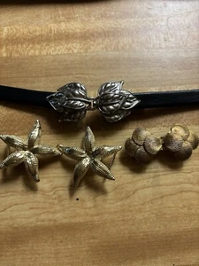 Vtg 80s 3 Belt Buckles Jeanne Bouchever Sea Shells, Star Fish, Floral, 34” Belt - Picture 1 of 6
