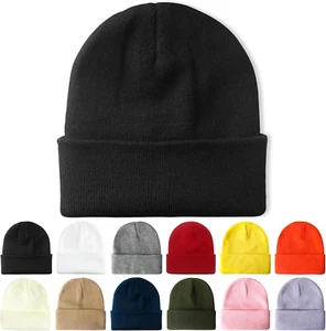 Beanie for Men Women Unisex Knit Cuffed Plain Winter Beanies Hats Skull Cap - Picture 1 of 12