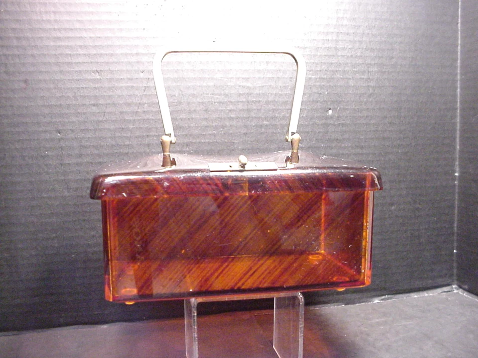 Lucite Purse Faux Tortoise Shell  Brass Hardware TRUE VINTAGE 1960's - Image 1 of 4