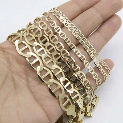 Solid 10K Yellow Gold Shiny Mariner Link Chain Bracelet Real 10K All Sizes - Image 1 of 4