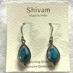 Orecchini pendenti a goccia Shivam blu rame turchese argento sterling NUOVI - Foto 1 di 6