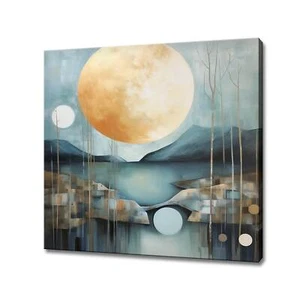 Abstract Serene Landscape Sunset Oil Painting Style Colourful Canvas Print - Picture 1 of 9