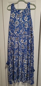 J Jill Tiered Maxi Floral Dress Size XL Boho Blue Stretch Sleeveless Summer - Picture 1 of 7