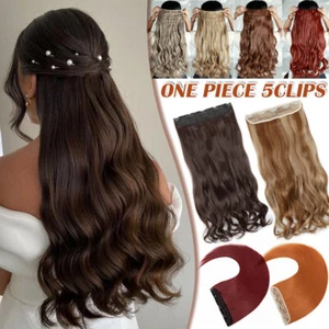 Natural THICK Clip in Hair Extensions Wavy 3/4 Full Head One Piece Long AS Human - Picture 1 of 121