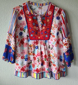 Túnica John Mark Bordada Mujer PL Pequeña Grande Floral Festival Boho Campesino - Imagen 1 de 13
