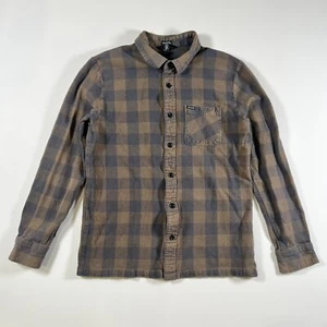 Volcom Boys Button Up Shirt Check Brown Blue Medium M Skate Skater Y2K Youth - Picture 1 of 6