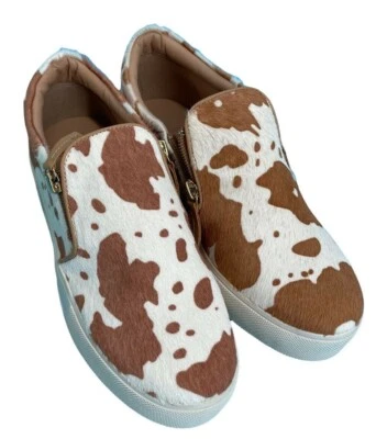 Zapatilla deportiva Normande muy volátil para mujer talla 7 blanco tostado estampado de vaca piel real Foto 1 de 4