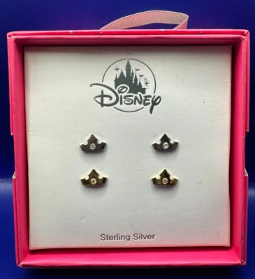 Juego de Pendientes Corona Princesa Aurora Parque Disney Tono Dorado Plata de Ley Foto 1 de 3