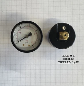 50mm Diameter Pressure Gauge - PSI, Bar, Multiple Connection Types. Dry Gauge. - Picture 1 of 9