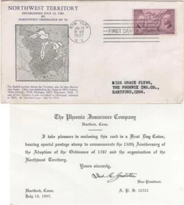 First day cover, Sc #795, NW Ordinance, Planty 10, 1st Equitable cachet, 1937 - Picture 1 of 1